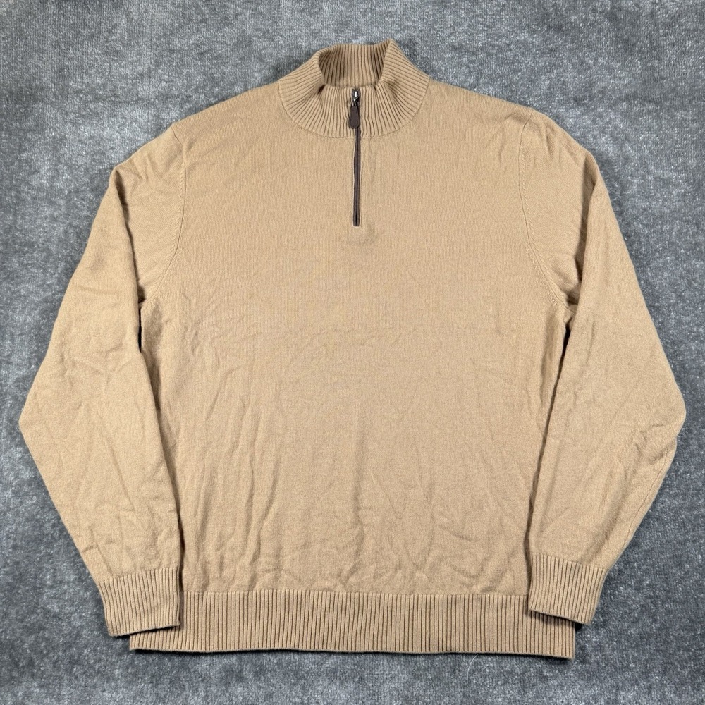 Buttoned Down Sweater Mens XXL Beige 1/4 Zip Mock Neck 100% Cashmere Long Sleeve